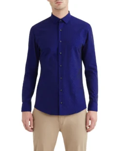 LF Tailored Shop Navy Dash Clip Spot Slim Fit Dress Shirt