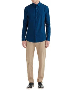 LF Teal & Navy Solid Dobby Slim Fit Dress Shirt