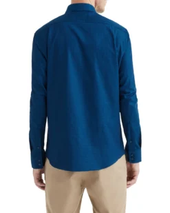 LF Teal & Navy Solid Dobby Slim Fit Dress Shirt