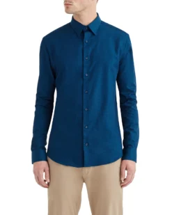 LF Teal & Navy Solid Dobby Slim Fit Dress Shirt