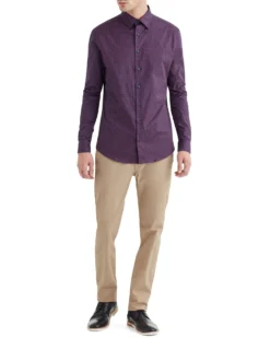 LF Navy & Rust Diamond Print Slim Fit Dress Shirt