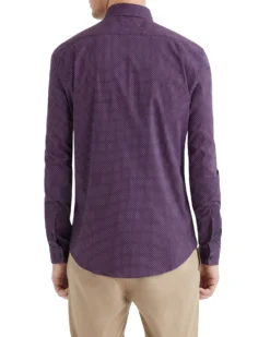 LF Navy & Rust Diamond Print Slim Fit Dress Shirt