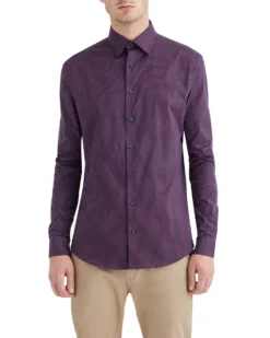 LF Navy & Rust Diamond Print Slim Fit Dress Shirt