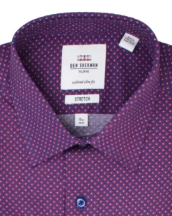 LF Navy & Rust Diamond Print Slim Fit Dress Shirt