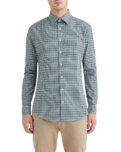 LF Olive & Navy Dobby Check Slim Fit Dress Shirt