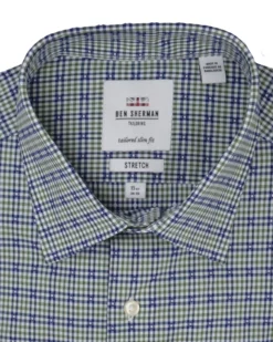 LF Olive & Navy Dobby Check Slim Fit Dress Shirt