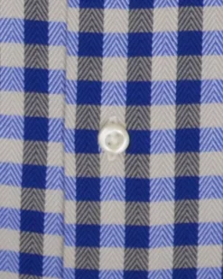LF Navy & Tan Herringbone Check Slim Fit Dress Shirt