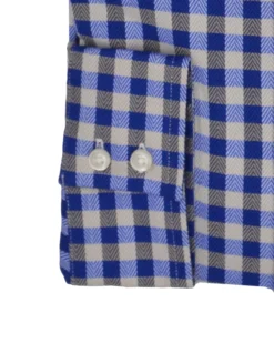 LF Navy & Tan Herringbone Check Slim Fit Dress Shirt