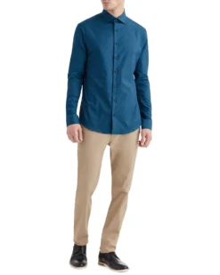 LF Tailored Shop Forest & Navy Tonic Herringbone Slim Fit Dress Shirt