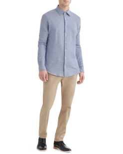 LF Grey Slub Knit Slim Fit Dress Shirt Tailored Shop