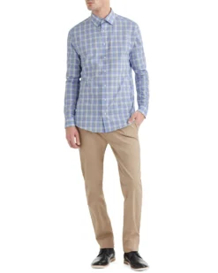 LF Blue & Grey Heather Check Slim Fit Dress Shirt Tailored Shop