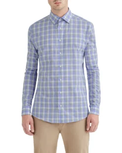 LF Blue & Grey Heather Check Slim Fit Dress Shirt Tailored Shop
