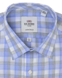 LF Blue & Grey Heather Check Slim Fit Dress Shirt Tailored Shop