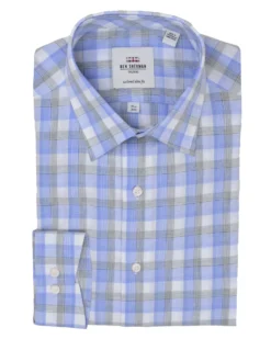 LF Blue & Grey Heather Check Slim Fit Dress Shirt Tailored Shop