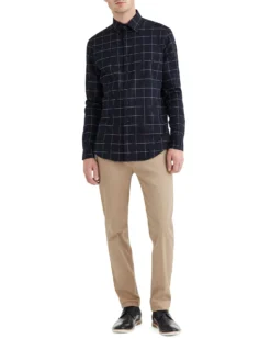 LF Black Windowpane Check Slim Fit Dress Shirt