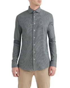 LF Tailored Shop Black & White Dobby Gingham Slim Fit Dress Shirt