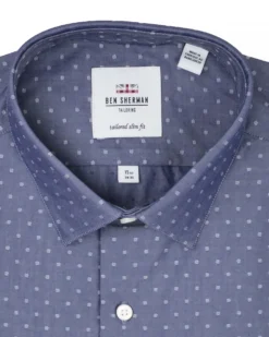 LF Navy Dot Dobby Chambray Slim Fit Dress Shirt Tailored Shop