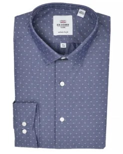 LF Navy Dot Dobby Chambray Slim Fit Dress Shirt Tailored Shop