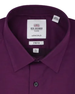 LF Tailored Shop Wine & Navy Tonic Herringbone Slim Fit Dress Shirt