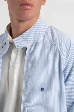 Northstar Seersucker Bengal Stripe Harrington Jacket - Light Blue/Ecru