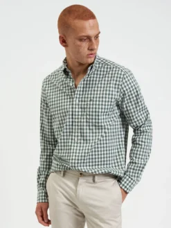 Northstar House Poplin Gingham Shirt - Olive Long-Sleeve Shirts