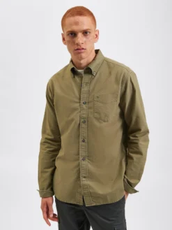 Northstar Beatnik Oxford Garment Dye Shirt - Military Green Long-Sleeve Shirts