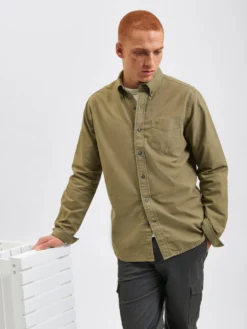 Northstar Beatnik Oxford Garment Dye Shirt - Military Green Long-Sleeve Shirts