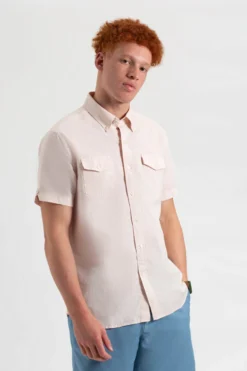 Northstar Spring | Summer 2022 Garment Dye Short-Sleeve Linen Shirt - Light Pink