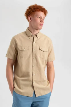 Northstar Spring | Summer 2022 Garment Dye Short-Sleeve Linen Shirt - Sand