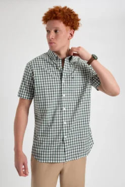 Northstar Short-Sleeve Shirts Short Sleeve House Poplin Gingham Shirt - Olive