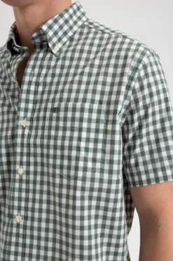 Northstar Short-Sleeve Shirts Short Sleeve House Poplin Gingham Shirt - Olive