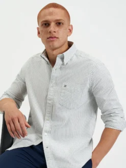 Northstar Long-Sleeve Shirts Brighton Oxford Organic Stripe Shirt - Forest Green Bengal Stripe