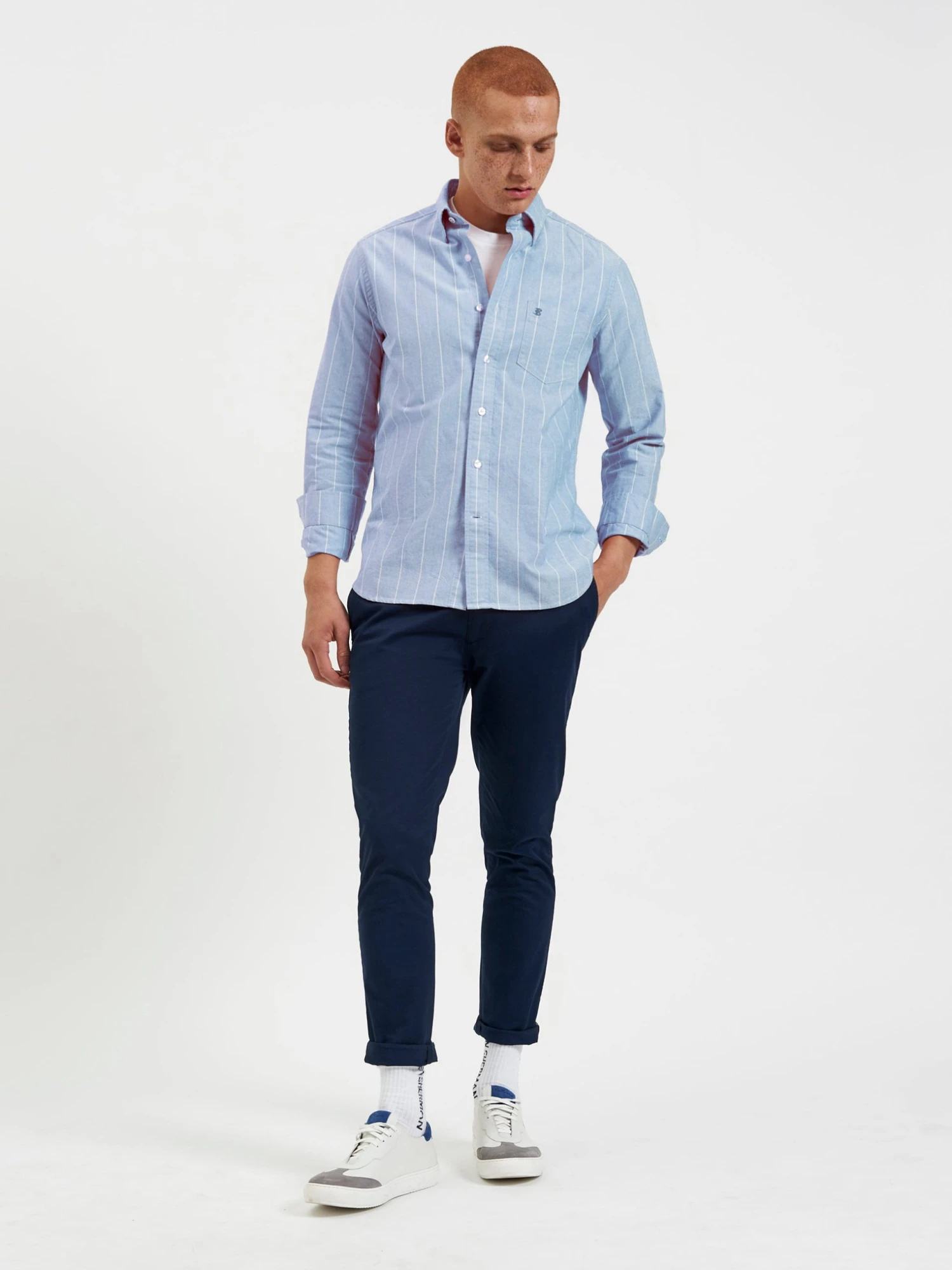 Northstar Long-Sleeve Shirts Brighton Oxford Organic Stripe Shirt - Ocean Blue Chalk Stripe 6 Northstar Long-Sleeve Shirts Brighton Oxford Organic Stripe Shirt - Ocean Blue Chalk Stripe