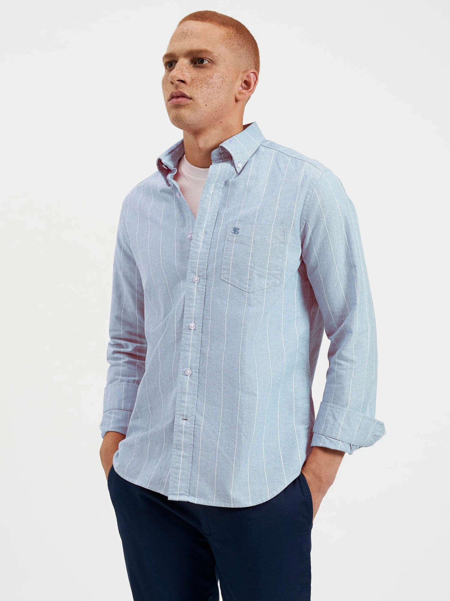 Northstar Long-Sleeve Shirts Brighton Oxford Organic Stripe Shirt - Ocean Blue Chalk Stripe 3 Northstar Long-Sleeve Shirts Brighton Oxford Organic Stripe Shirt - Ocean Blue Chalk Stripe