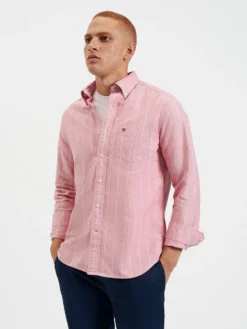 Northstar Brighton Oxford Organic Stripe Shirt - Light Red Chalk Stripe Long-Sleeve Shirts