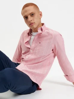 Northstar Brighton Oxford Organic Stripe Shirt - Light Red Chalk Stripe Long-Sleeve Shirts