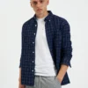 Northstar Dalston Blues Double Cloth Overshirt - Indigo Windowpane Check Long-Sleeve Shirts