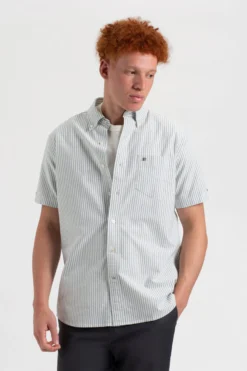 Northstar Short Sleeve Brighton Oxford Organic Shirt - Forest Green Bengal Stripe Short-Sleeve Shirts