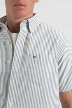 Northstar Short Sleeve Brighton Oxford Organic Shirt - Forest Green Bengal Stripe Short-Sleeve Shirts