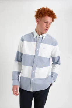 Northstar Brighton Oxford Organic Rugby Shirt - Navy White Stripe