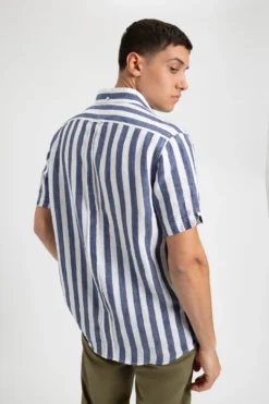 Northstar Short-Sleeve Shirts B By Ben Sherman Candy Stripe Linen Short Sleeve Shirt - Navy/Ecru
