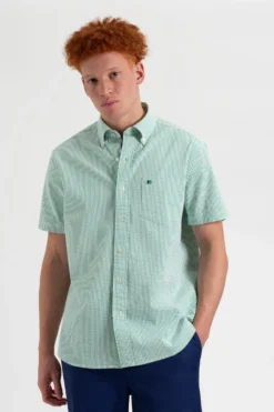 Northstar Seersucker Short Sleeve Bengal Stripe Shirt - Green/Ecru