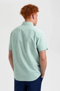 Northstar Seersucker Short Sleeve Bengal Stripe Shirt - Green/Ecru