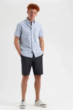 Northstar The Vertical Stripe Seersucker Short Sleeve Bengal Stripe Shirt - Light Blue/Ecru