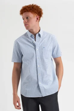 Northstar The Vertical Stripe Seersucker Short Sleeve Bengal Stripe Shirt - Light Blue/Ecru