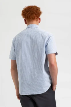 Northstar The Vertical Stripe Seersucker Short Sleeve Bengal Stripe Shirt - Light Blue/Ecru
