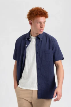 Northstar Seersucker Short Sleeve Bengal Stripe Shirt - Navy The Vertical Stripe