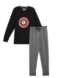 One Step Up Loungewear Men's Long-Sleeve Tee & Jogger Lounge Set - Black
