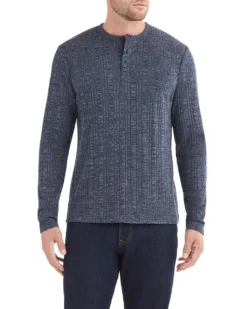 Zuma Loungewear Long-Sleeve Jaq Stripe Henley Shirt - Blue Shadow