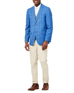 Weatherproof Tailored Shop Crown Plaid Check Sportcoat Jacket - Blue